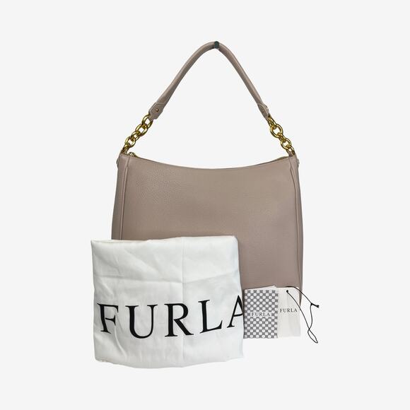 Furla Pebbled Leather Hobo Bag in Sabbia Taupe with Chain Strap and Dust Bag - Picture 15 of 15